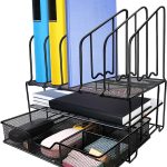 Desk File Organizer with Drawer Anyyuk Office Supplies Organizer with Double Tray and 5 Upright File Folder Holders Sections Desktop Organizer for Workspace Home Office School, Black